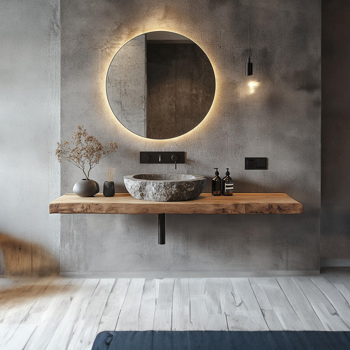 Spry Interior Rustic Floating Vanity Support, Solid Wood Bathroom Vanity Countertop, Wall Mounted Washroom Basin Console SINLKIBRV188