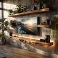 Artistic Live Edge Floating TV Shelf Solid Wood Living Room Interior Signature Furniture
