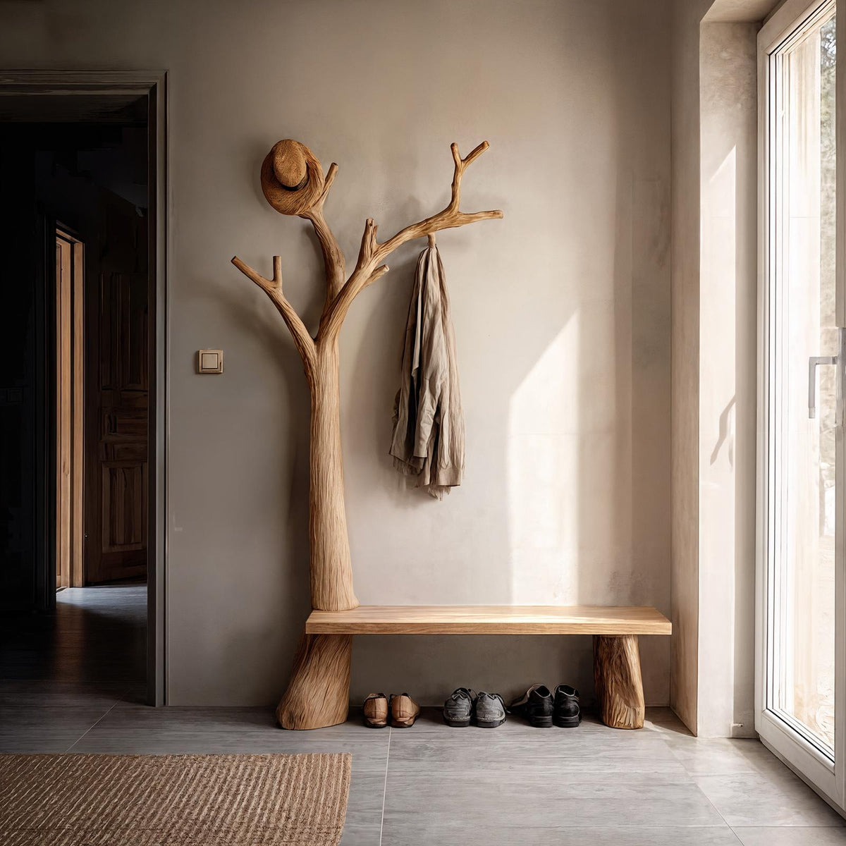 Rustic Standing Tree Coat Rack Entryway And Living Room