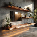Rustic Live Edge Floating Media Shelf Solid Wood Living Room Interior Wall Mounted