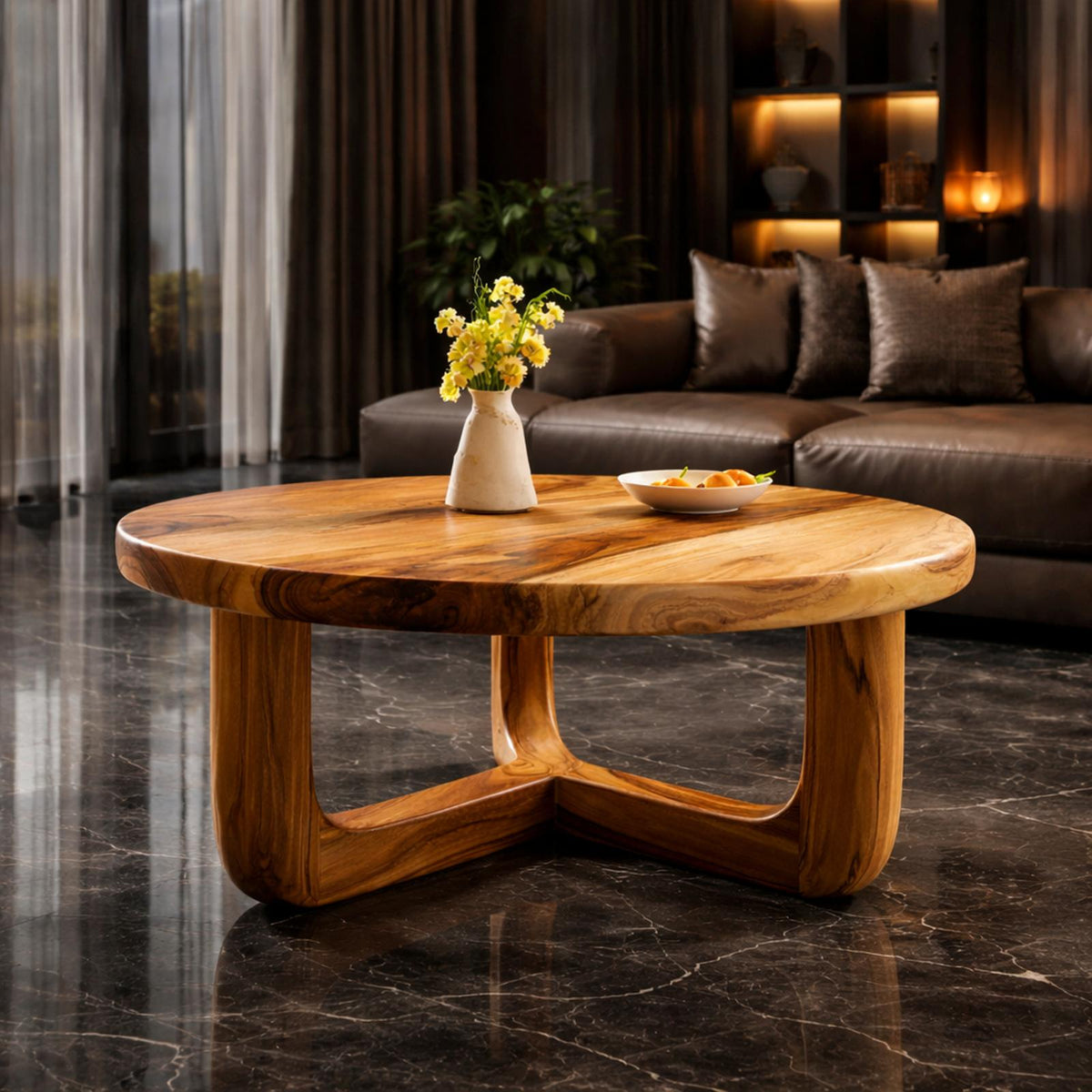 Spry Interior Split Base Solid Wood Coffee Table, Organic Modern Accent Center Table for Contemporary Living Room Decor, SINLKICF322