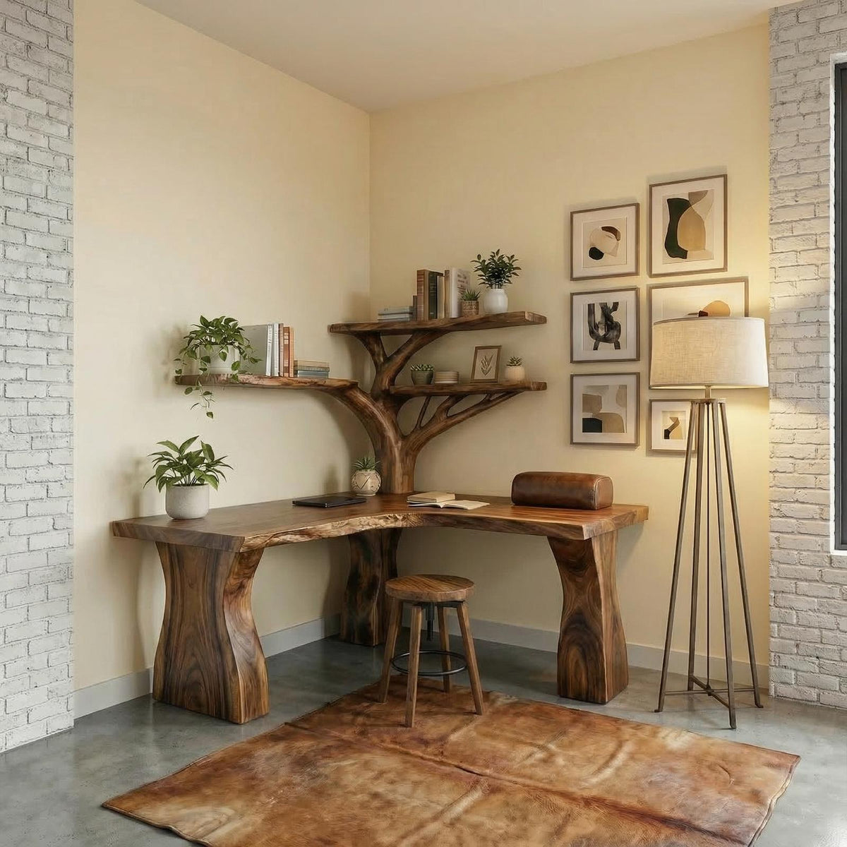 Rustic Tree Corner Desk For Home Office And Bedroom