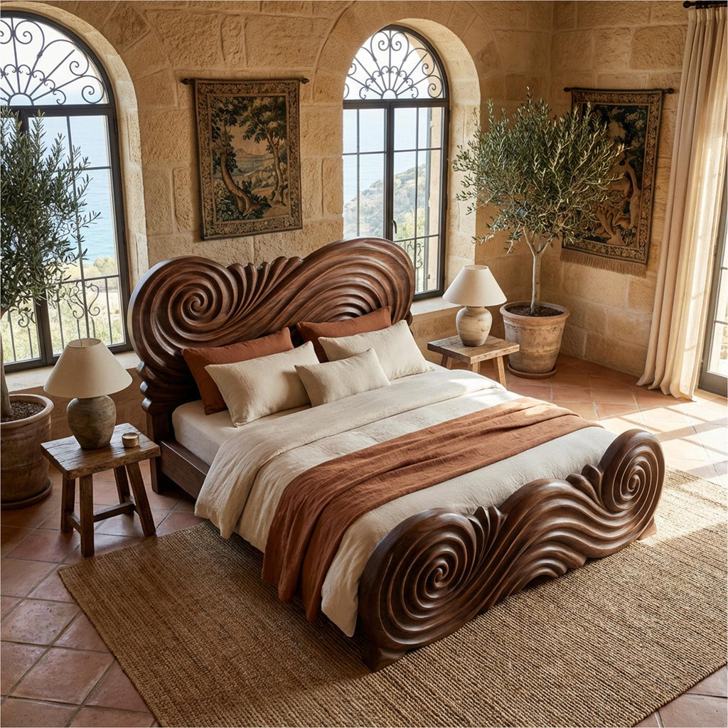 Rustic Curved Silhouette Bed Frame For Bedroom And Home Interior