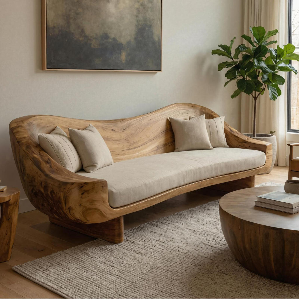 Organic Live Edge Wood Sofa Living Room Natural Sculptural Couch