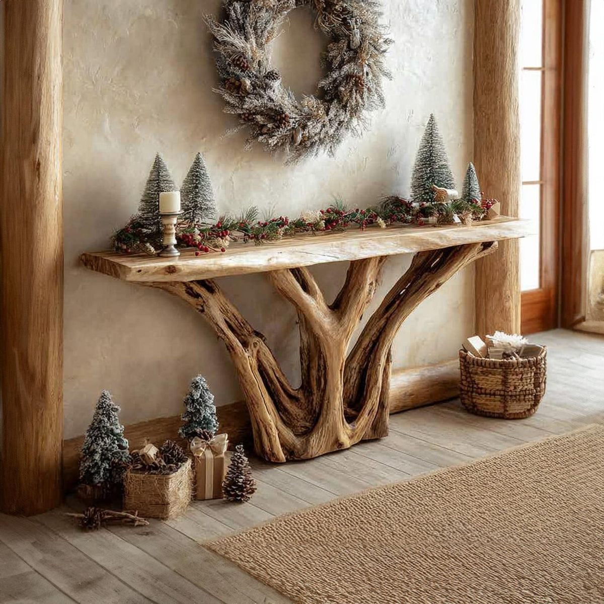 Rustic Solid Wood Entry Console Table, Living Room & Holiday Accent Sofa Table, Handcrafted Wood, Model