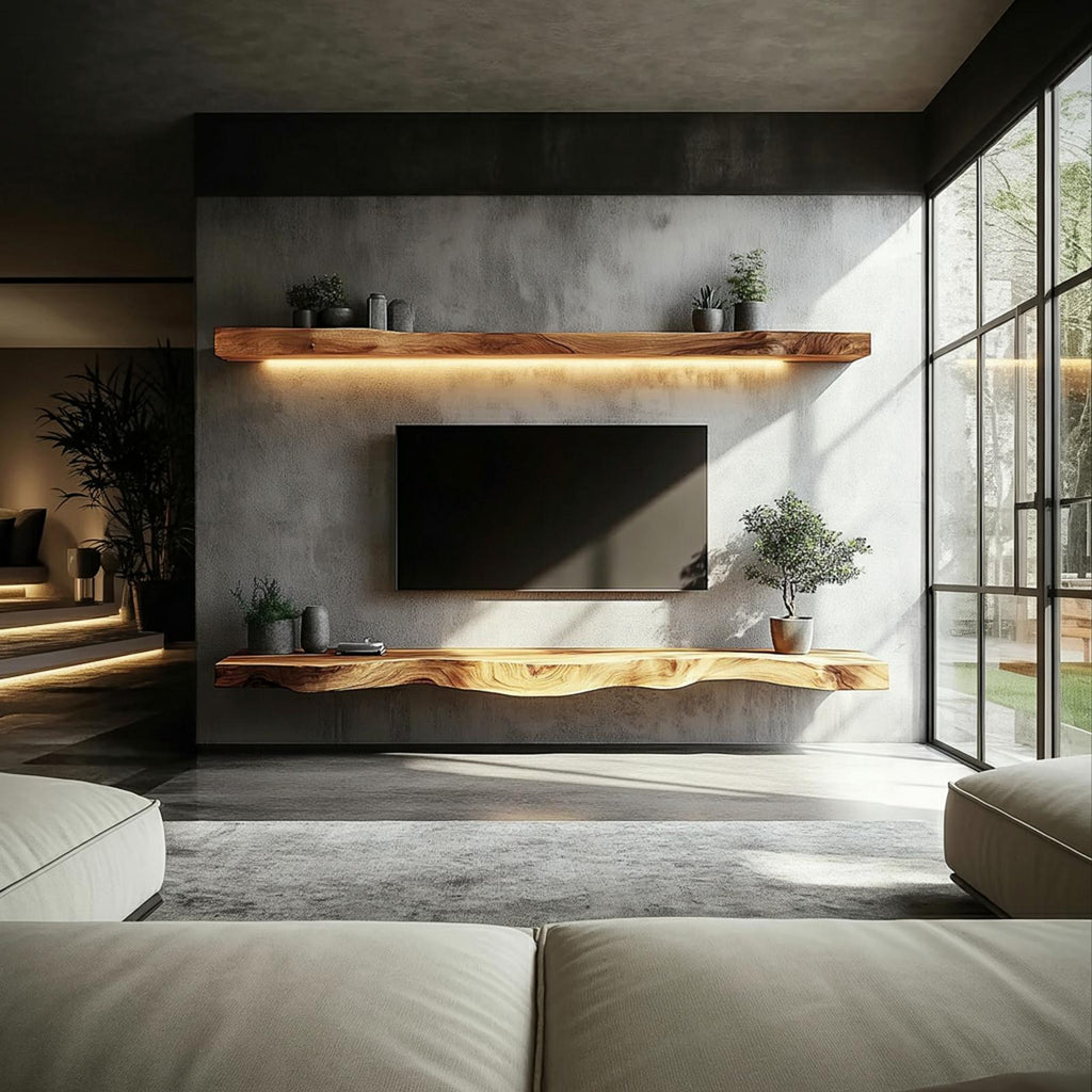Rustic Sculptural Floating Shelf Solid Wood Living Room Interior Architectural Furniture