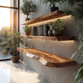 Rustic Handcrafted Live Edge Wall Shelves Solid Wood Living Room Interior Statement Feature