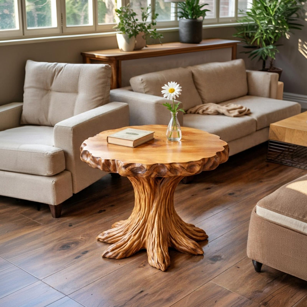 Rustic Tree Stump SIde Table For Living Room And Cabin