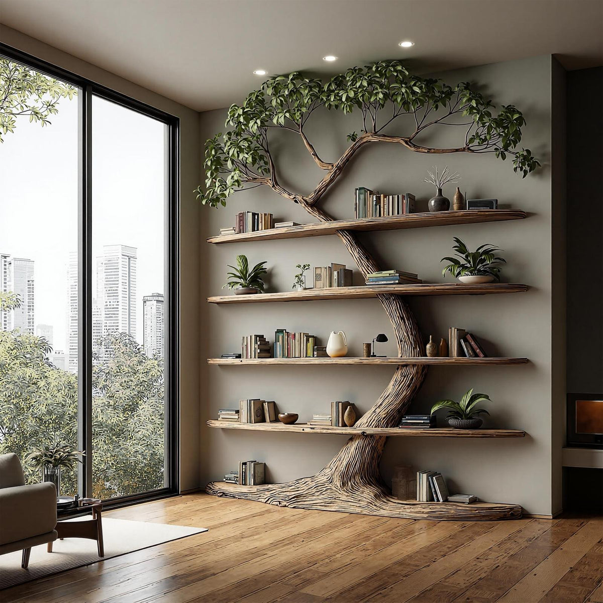 Rustic Tree Bookshelf Tall Living Room