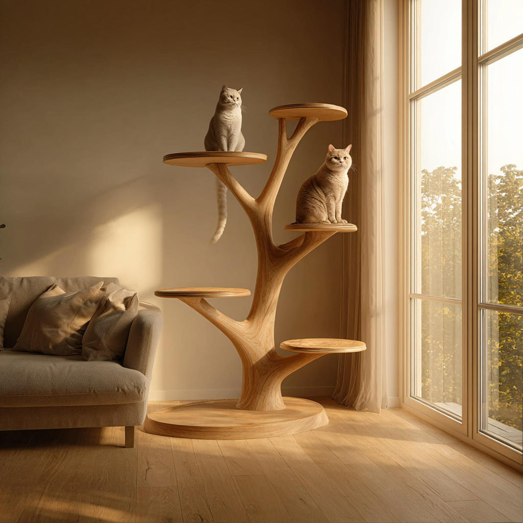 Rustic Wooden Cat Tower Bedroom Modern Decor SINLKITT053