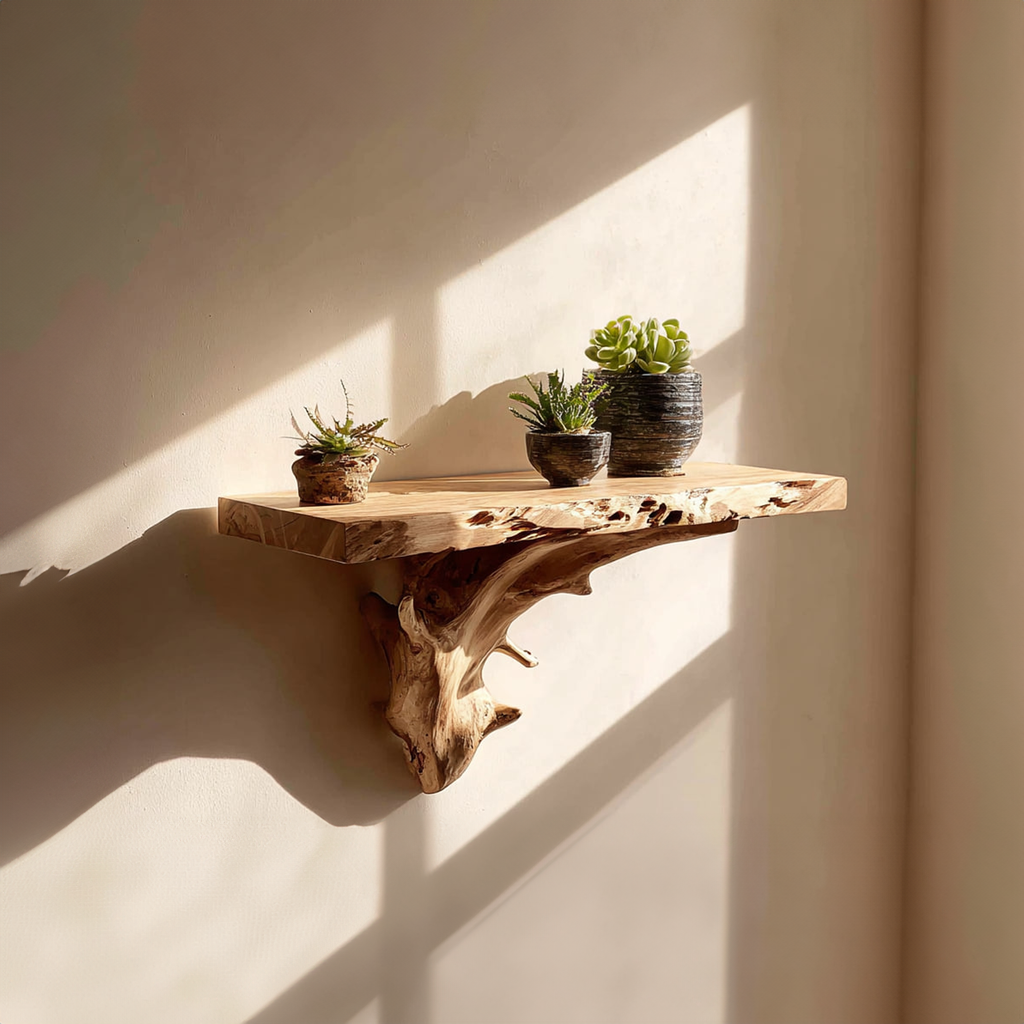 Rustic Floating Shelf, Solid Wood Wall Mounted Shelf, Handcrafted Display Storage Shelf for Bedroom & Living Room