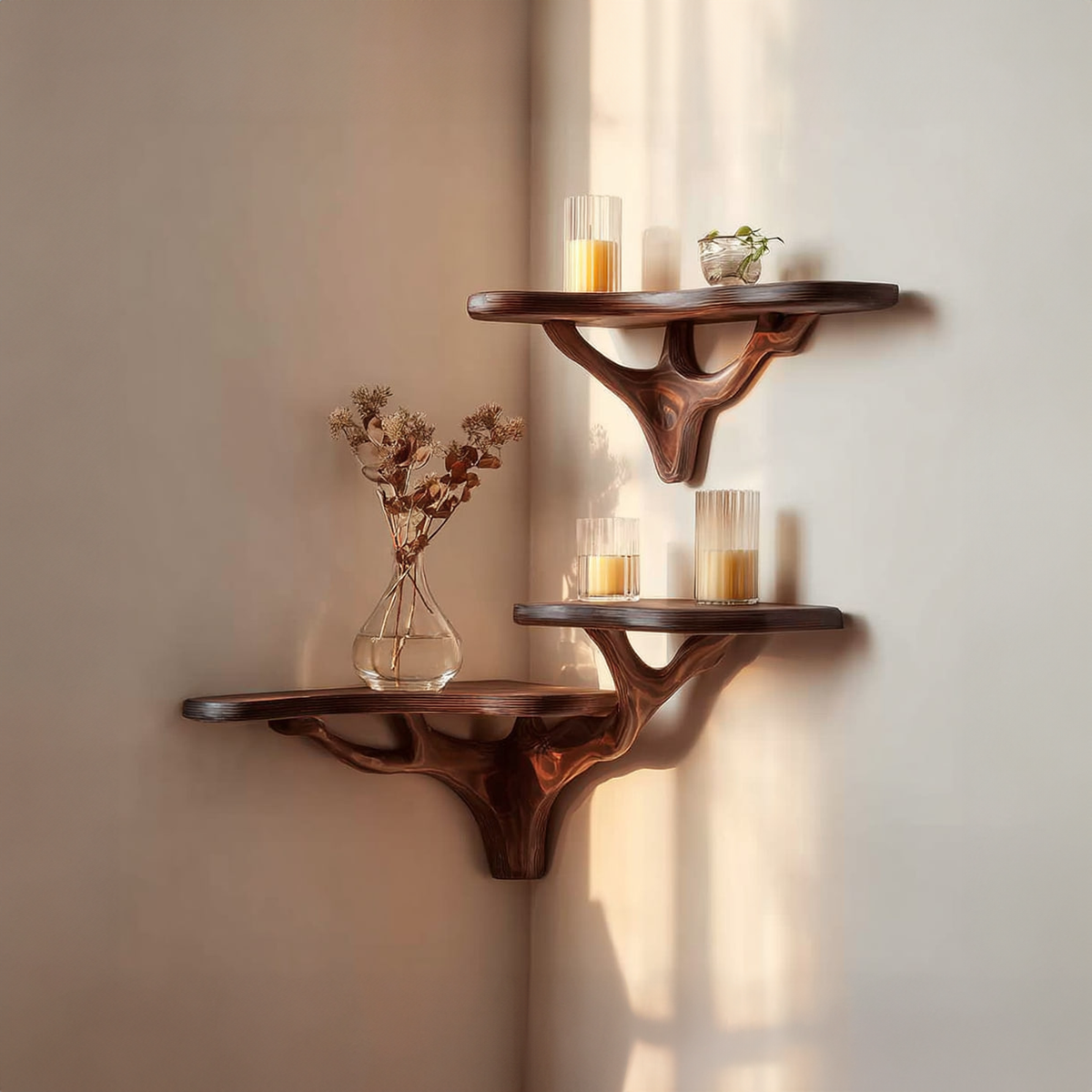 Rustic Floating Shelf, Solid Wood Wall Mounted Shelf, Handcrafted Kitchen Spice Rack & Hallway Decor Display Shelf