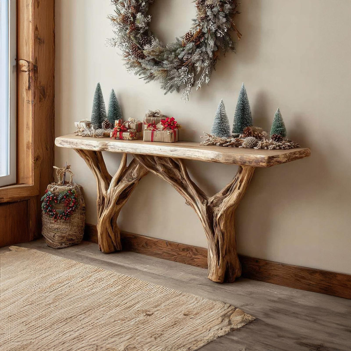 Rustic Solid Wood Console Table, Entryway Accent Sofa Table for Holiday Decor, Model