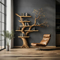 Handcrafted Solid Wood Tree Bookshelf, Unique Sculptural Wall Mounted Floating Branch Bookcase Statement Piece