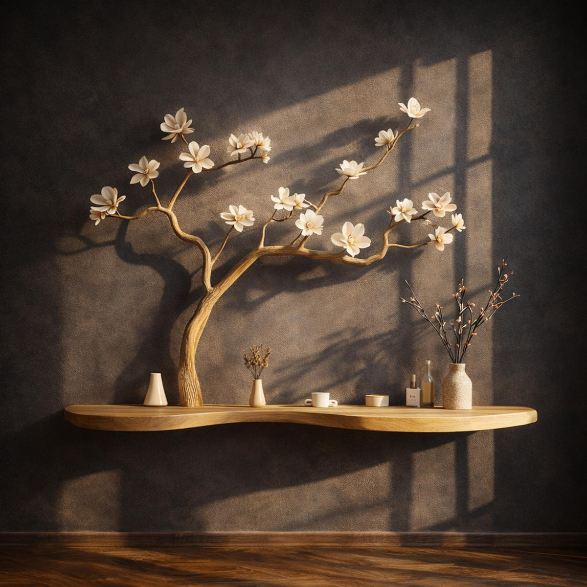 Rustic Natural Wood Tree Bookshelf, Artistic Wall Mounted Branch Shelf and Book Organizer for Bedroom Decor