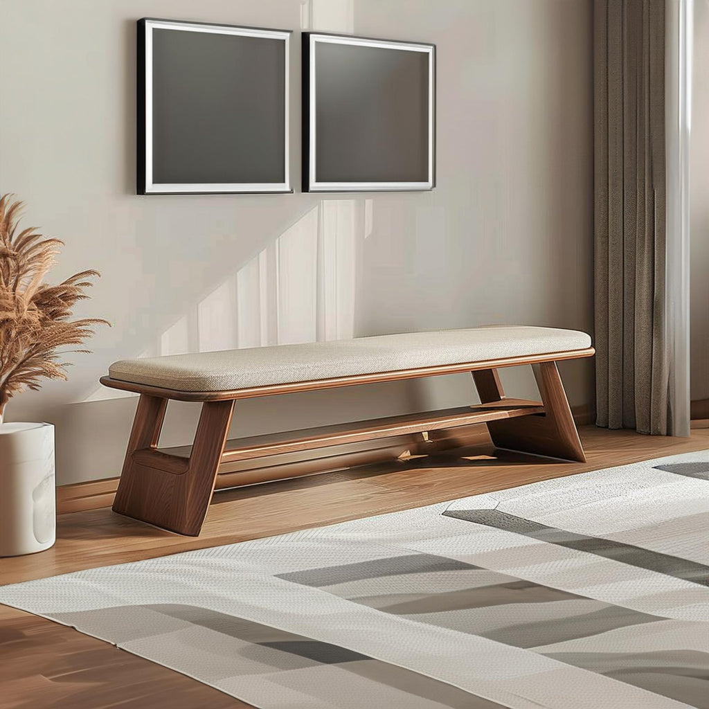 Mid Century Wooden Bench Living Room Decor