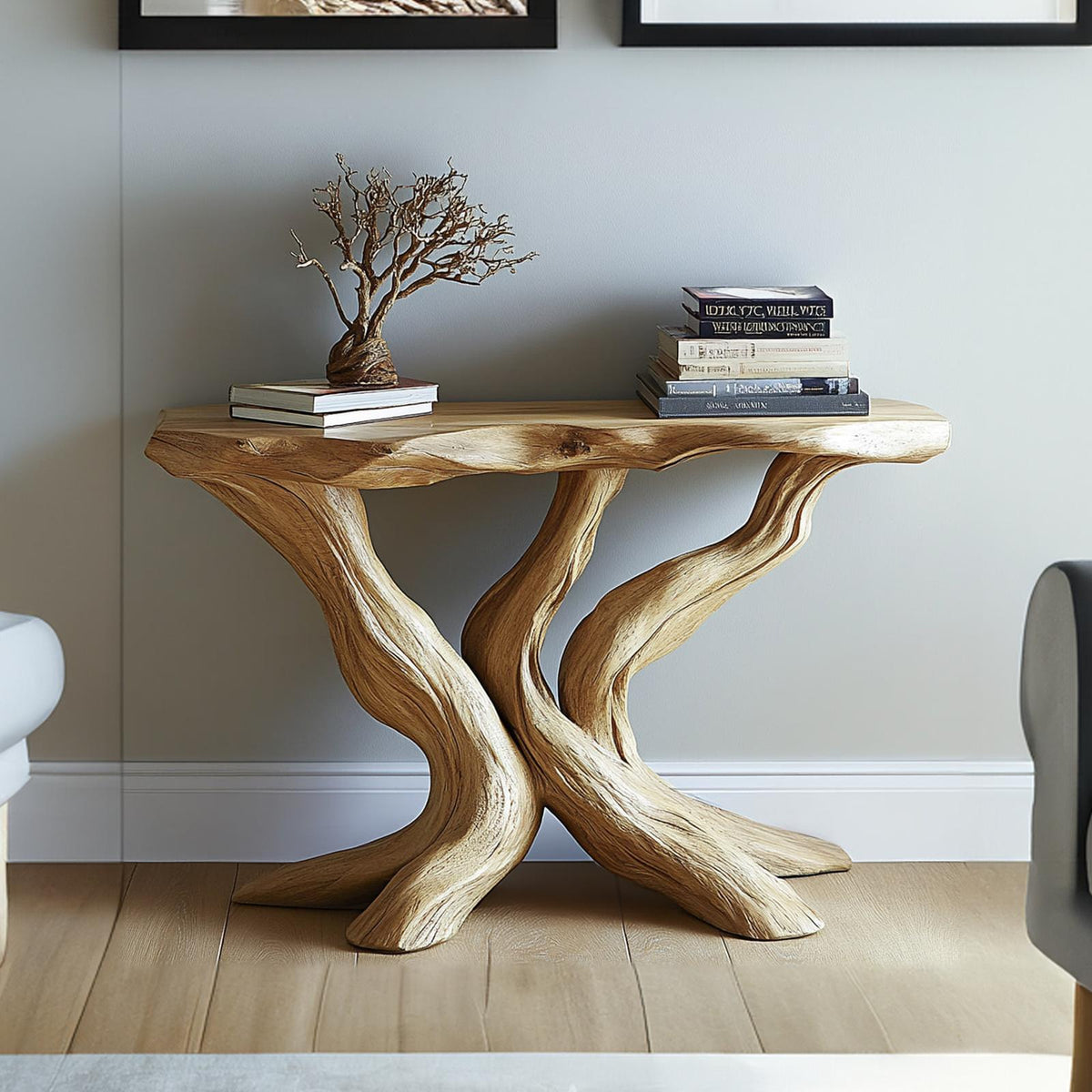 Rustic Solid Wood Console Table Handmade Live Edge Design For Living Room