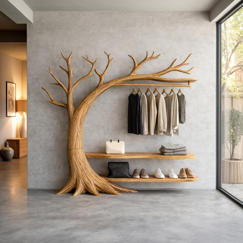 Organic Wood Tree Coat Rack Modern Living Room