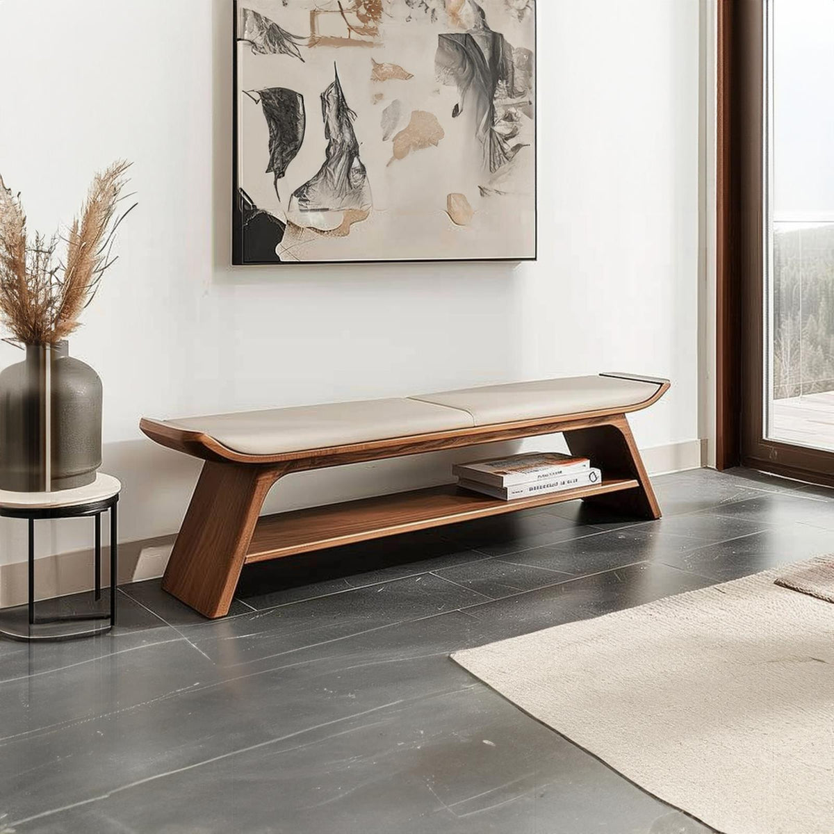 Mid Century Wooden Bench Living Room Or Bedroom Entryway