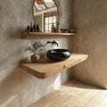Rustic Floating Shelf, Natural Live Edge Solid Wood Bathroom Vanity Countertop, Single Sink Console Shelf