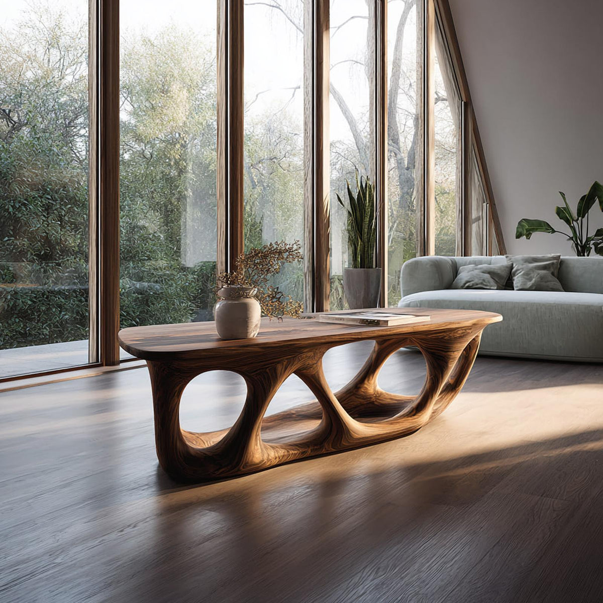 Mid Century Modern Solid Wood Coffee Table, Handmade Living Room Accent Center Table, Model