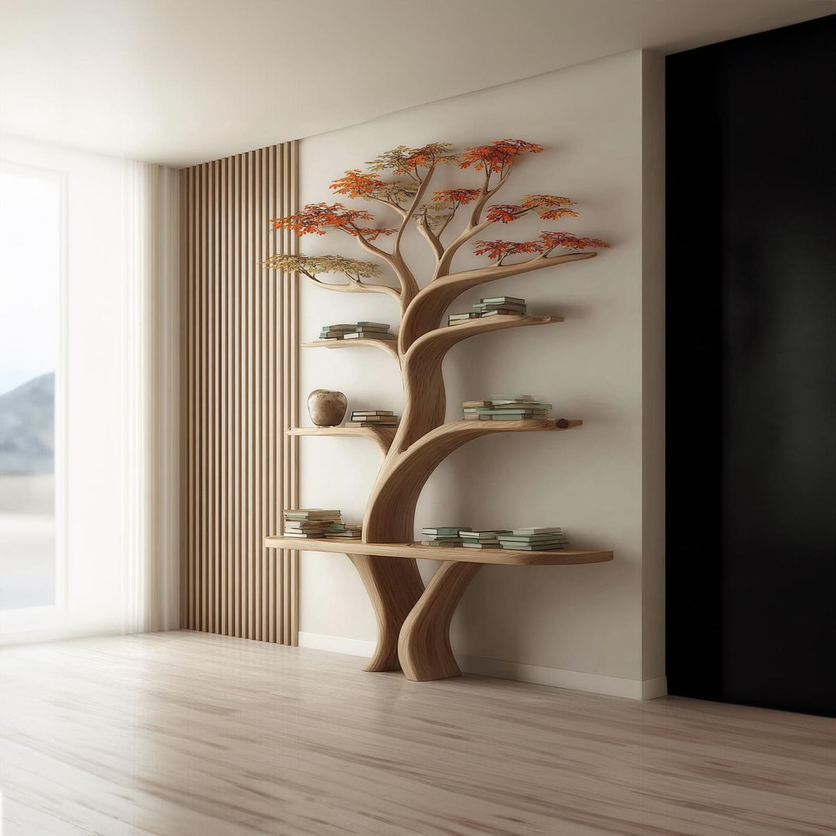 Midcentury Tree Wall Shelf Study Room