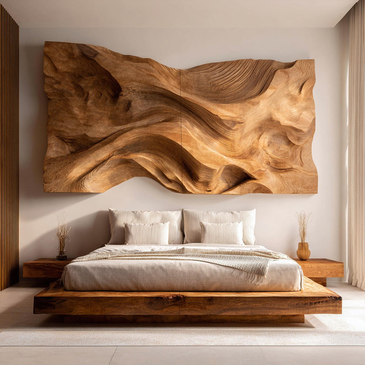 Handcrafted Wood Headboard Solid Wood Bedroom Interior SINLKIDH024