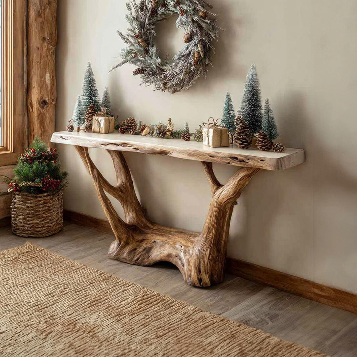 Rustic Solid Wood Console Table, Hallway & Entryway Holiday Accent Sofa Table, Model