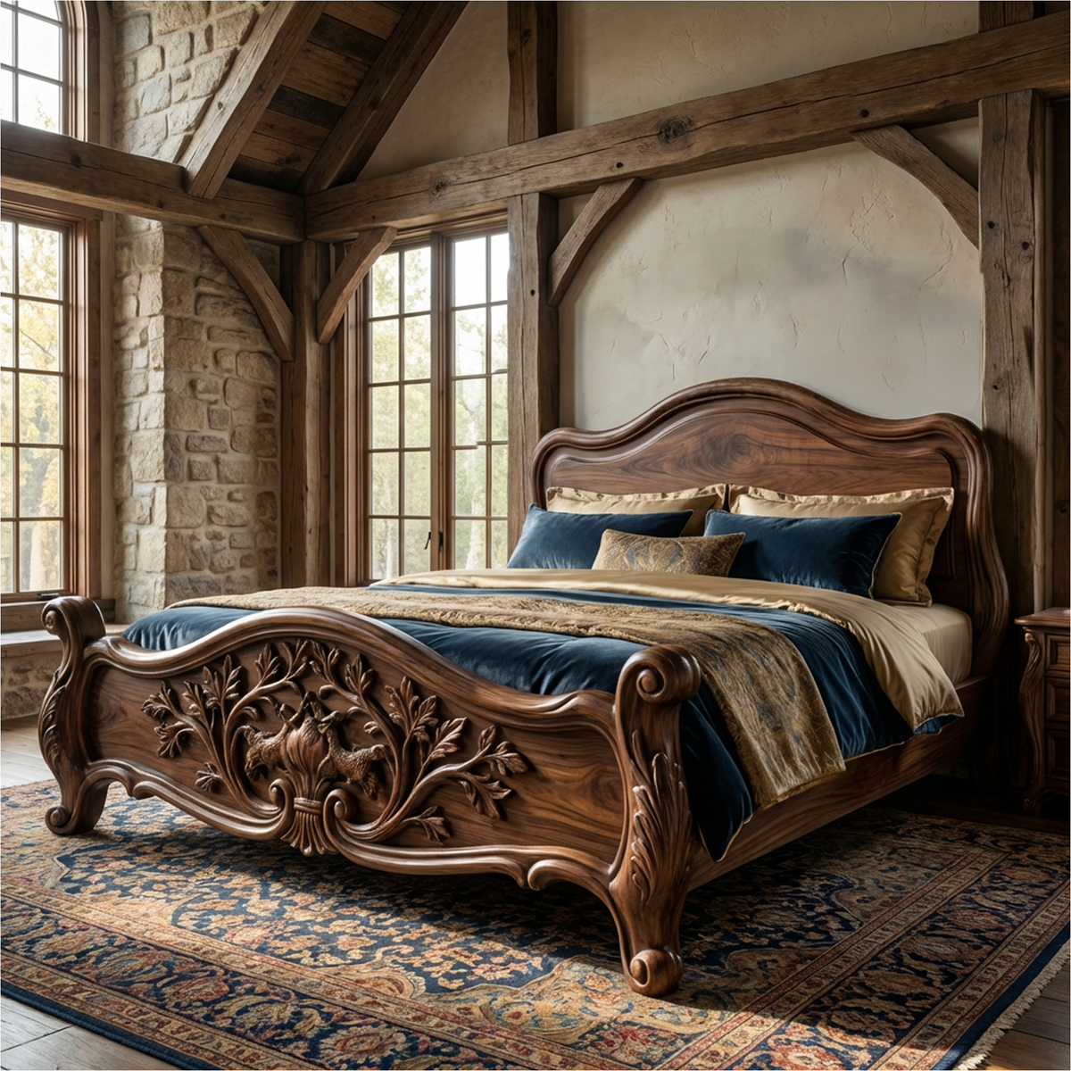 Rustic Sculpted Form Bed Frame For Bedroom And Interior Space SINLKIWB102