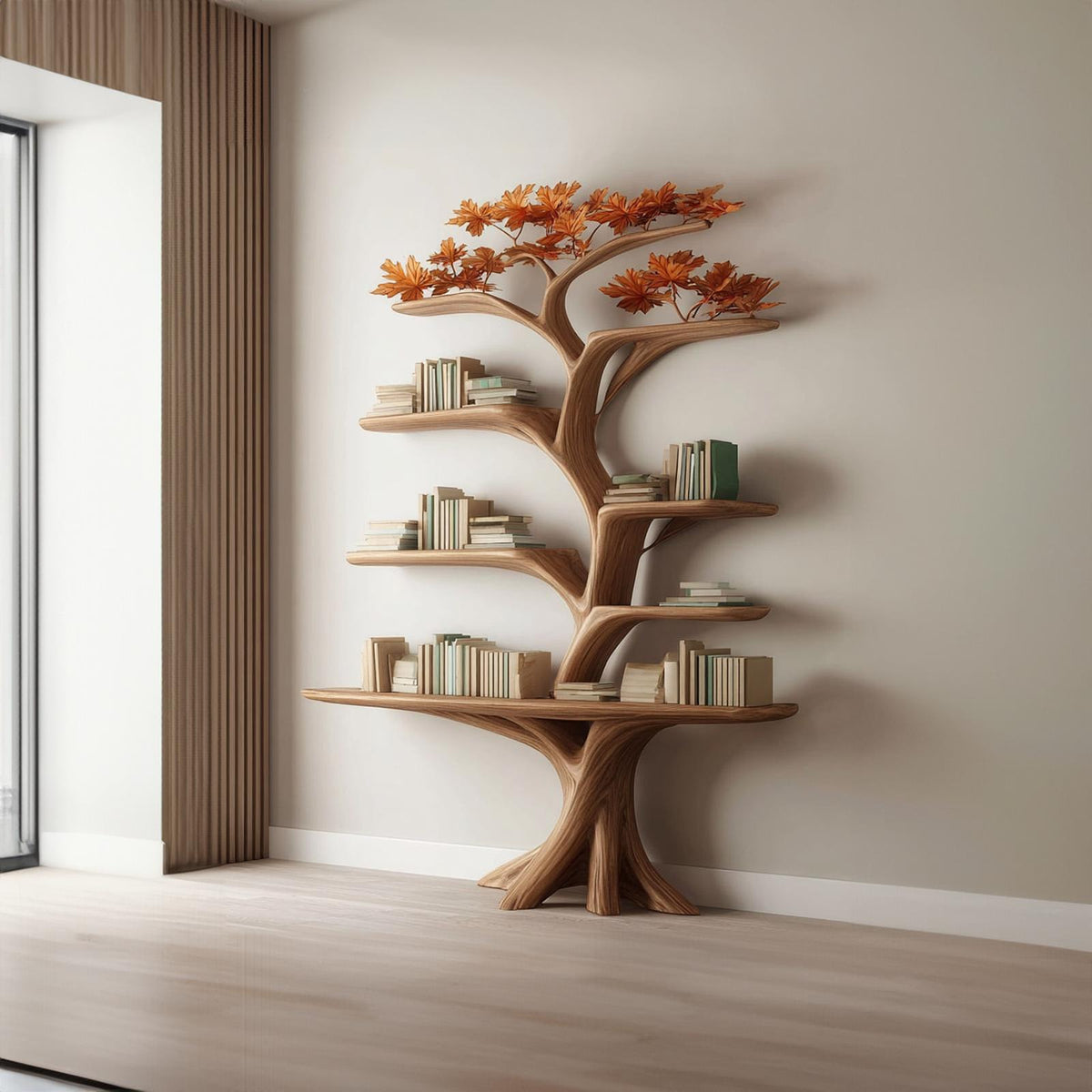 Rustic Tree Shelf Living Room Storage