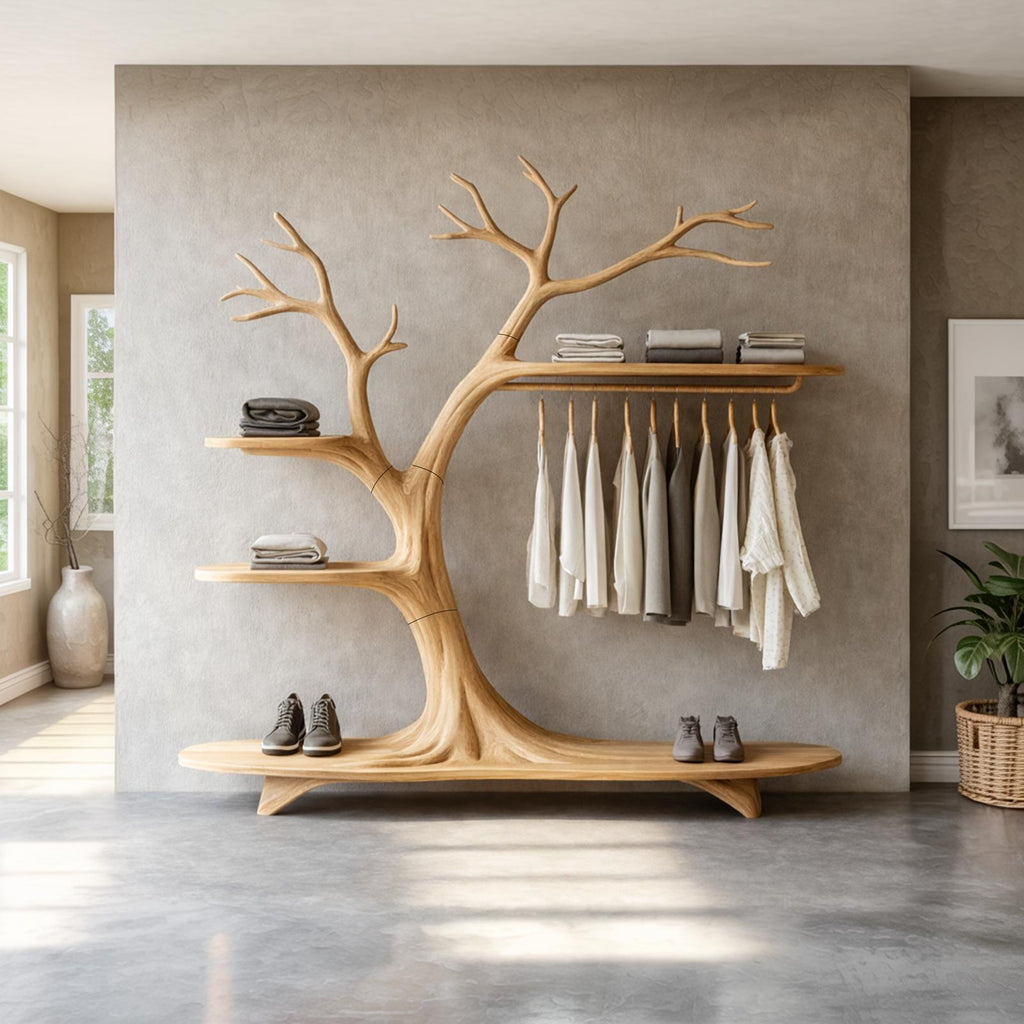 Minimalist Tree Coat Rack Scandinavian Hallway