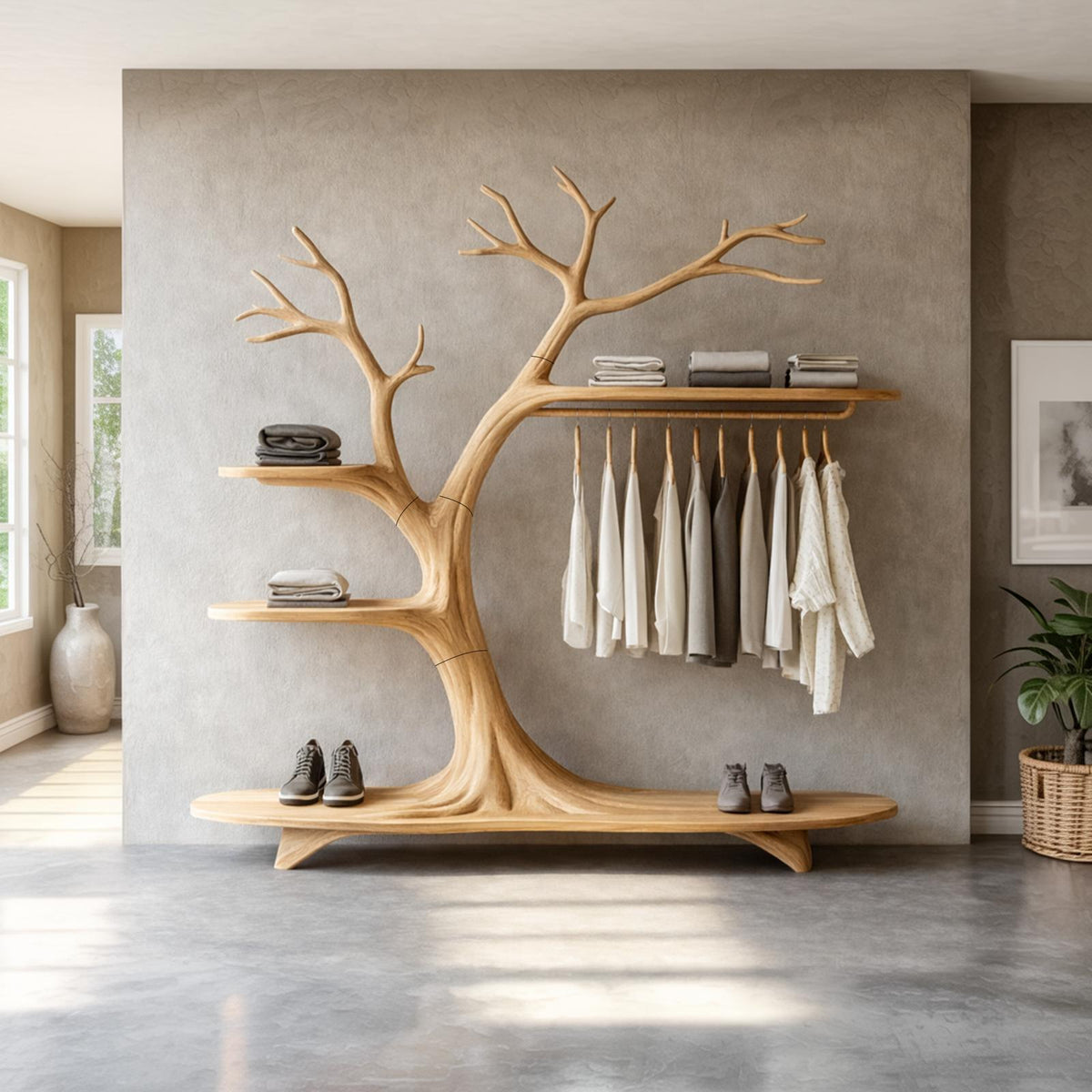 Minimalist Tree Coat Rack Scandinavian Hallway