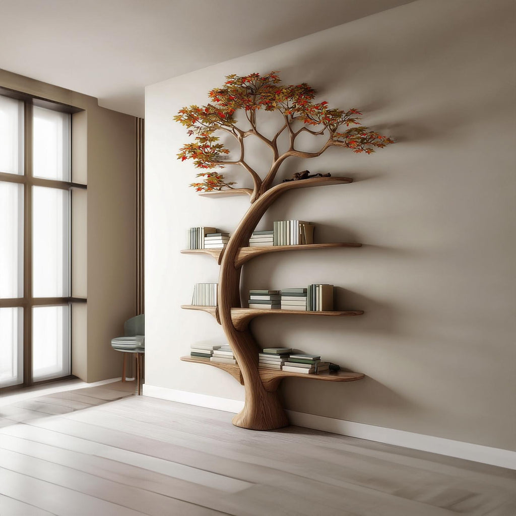 Midcentury Tree Wall Bookcase Study Room