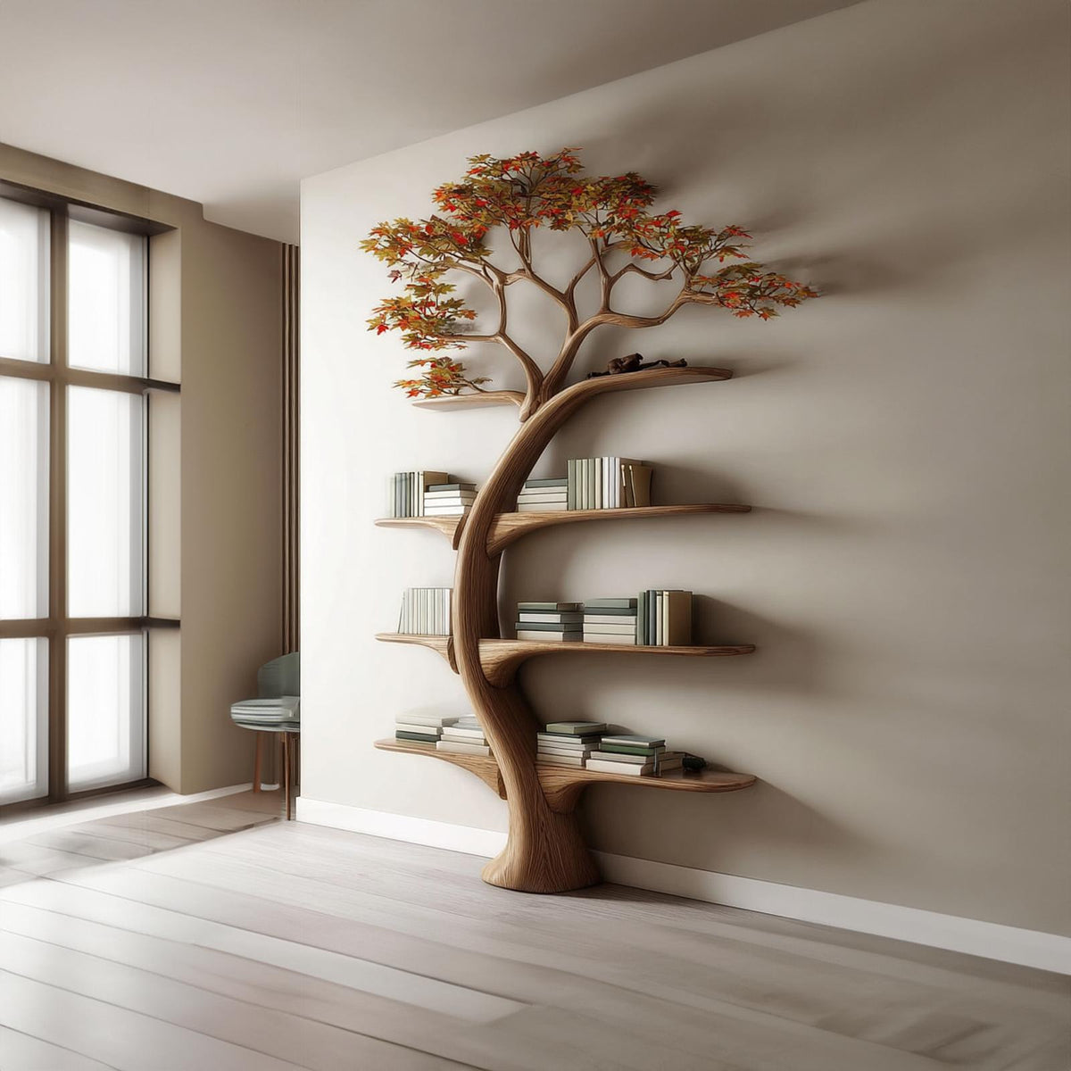 Midcentury Tree Wall Bookcase Study Room