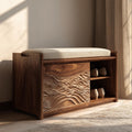 Rustic Sculptural Storage Bench, Handcrafted Wood Entryway Seating & Toy Box Chest