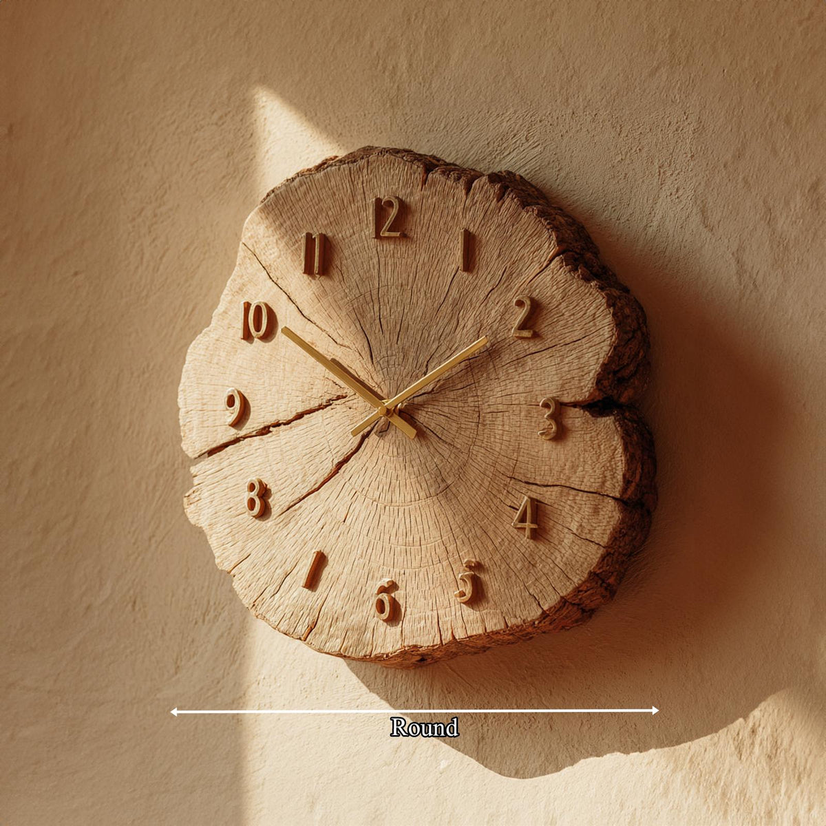 Rustic Solid Wood Slice Wall Clock, Unique Handcrafted Tree Branch Clock for Study Room & Office, Model