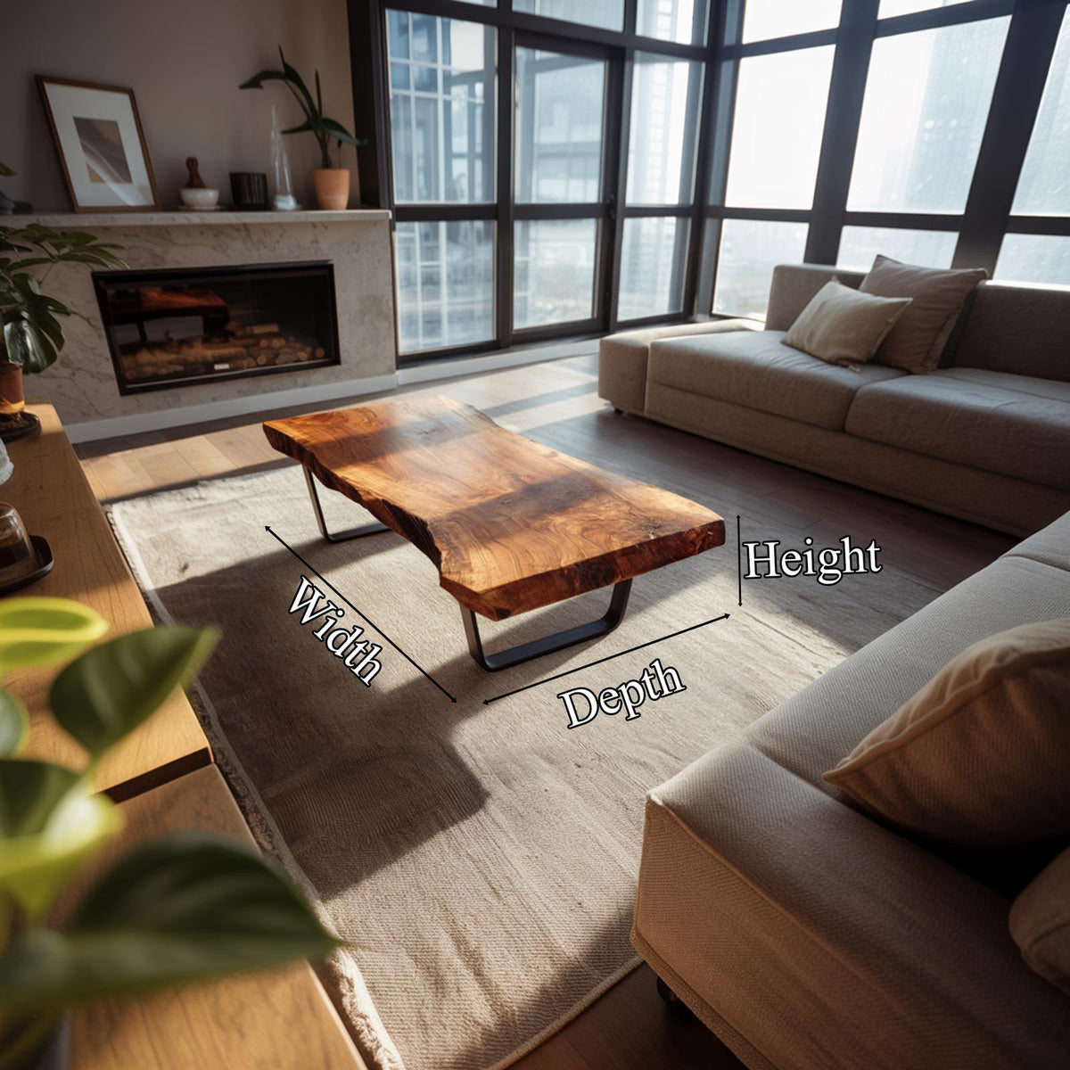 Rustic Handcrafted Wood Coffee Table, Solid Natural Wood Center Table, Mid Century Modern Living Room Accent Furniture