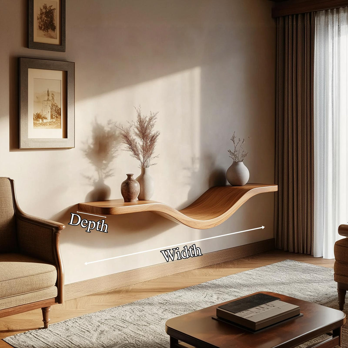Sculptural Wavy Floating Shelf Wall Mounted Decor For Living Room