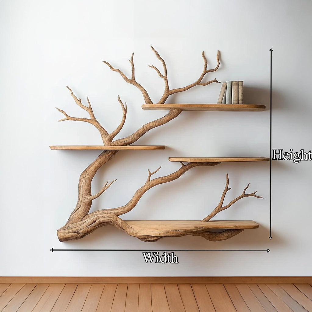 Nature Inspired Floating Wall Shelf, Handcrafted Tree Branch Wooden Bookshelf for Reading Room, Bedroom & Study