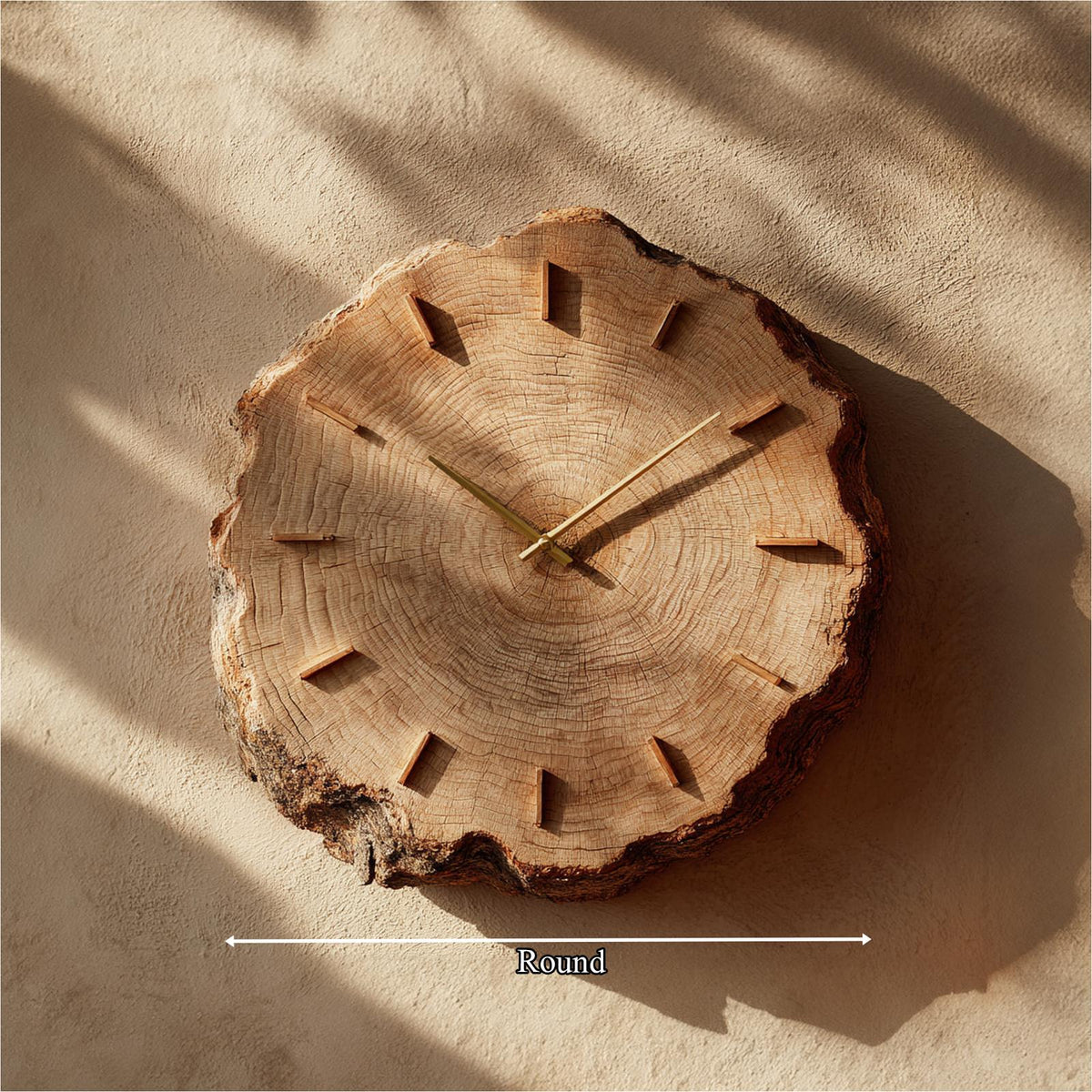 Spry Interior Rustic Round Wood Wall Clock, Handcrafted Live Edge Tree Slice Silent Wooden Clock for Dining Room, Model SINLKICK009
