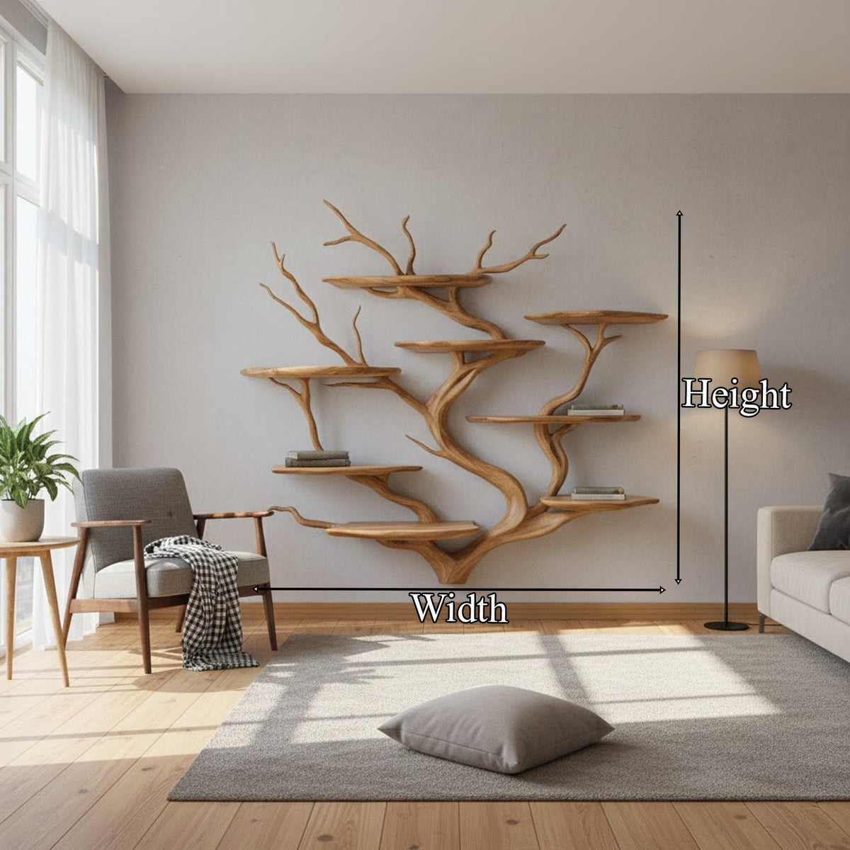 Sculpture Style Wooden Wall Shelf, Artistic Branch Shaped Floating Bookshelf for Living Room, Studio & Reading Room