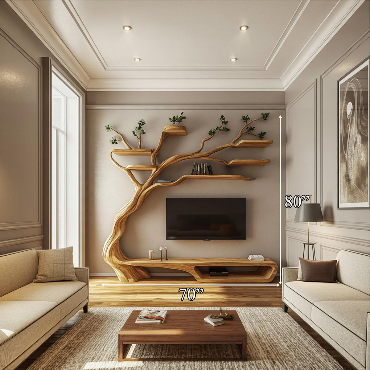 Rustic Artistic Branch Storage Shelf Living Room Interior Decor