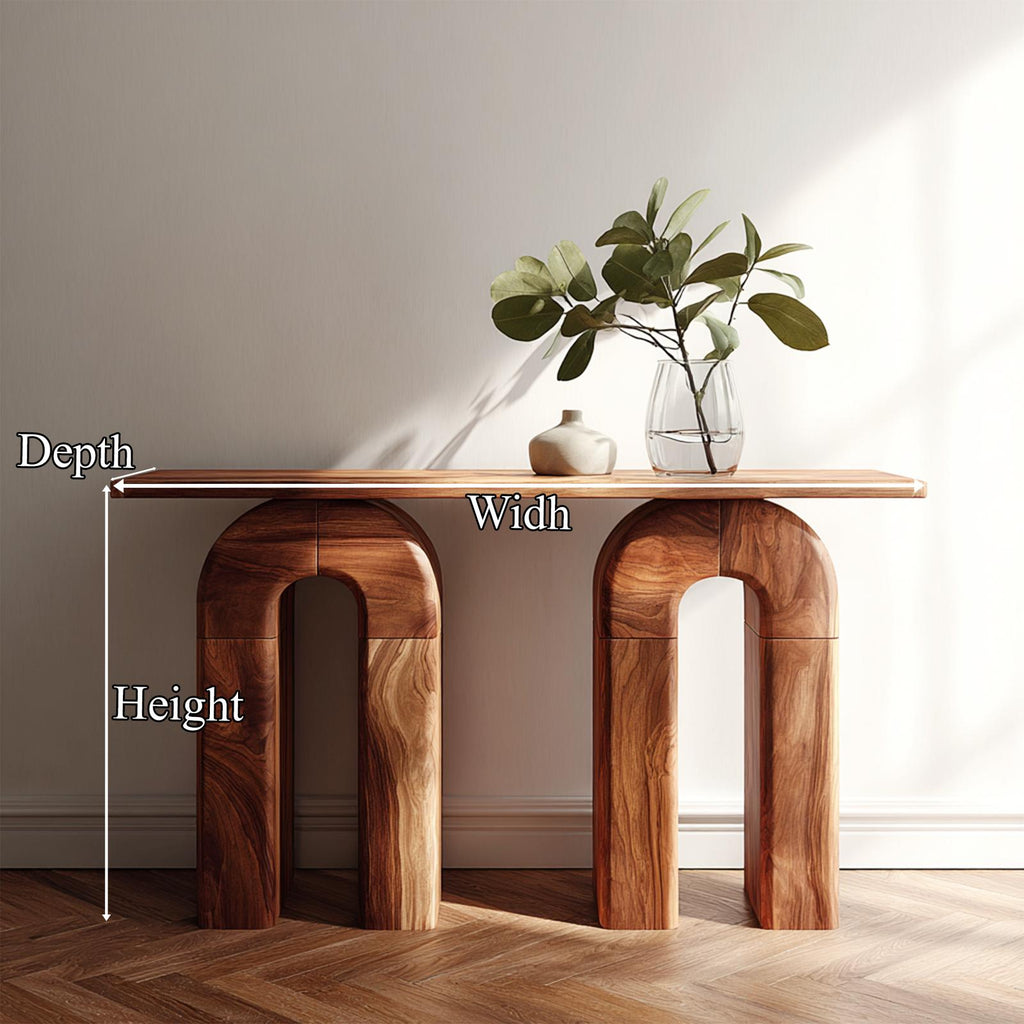 Mid Century Organic Modern Wood Console Table, Natural Edge Entryway & Hallway Accent Credenza Table, Model