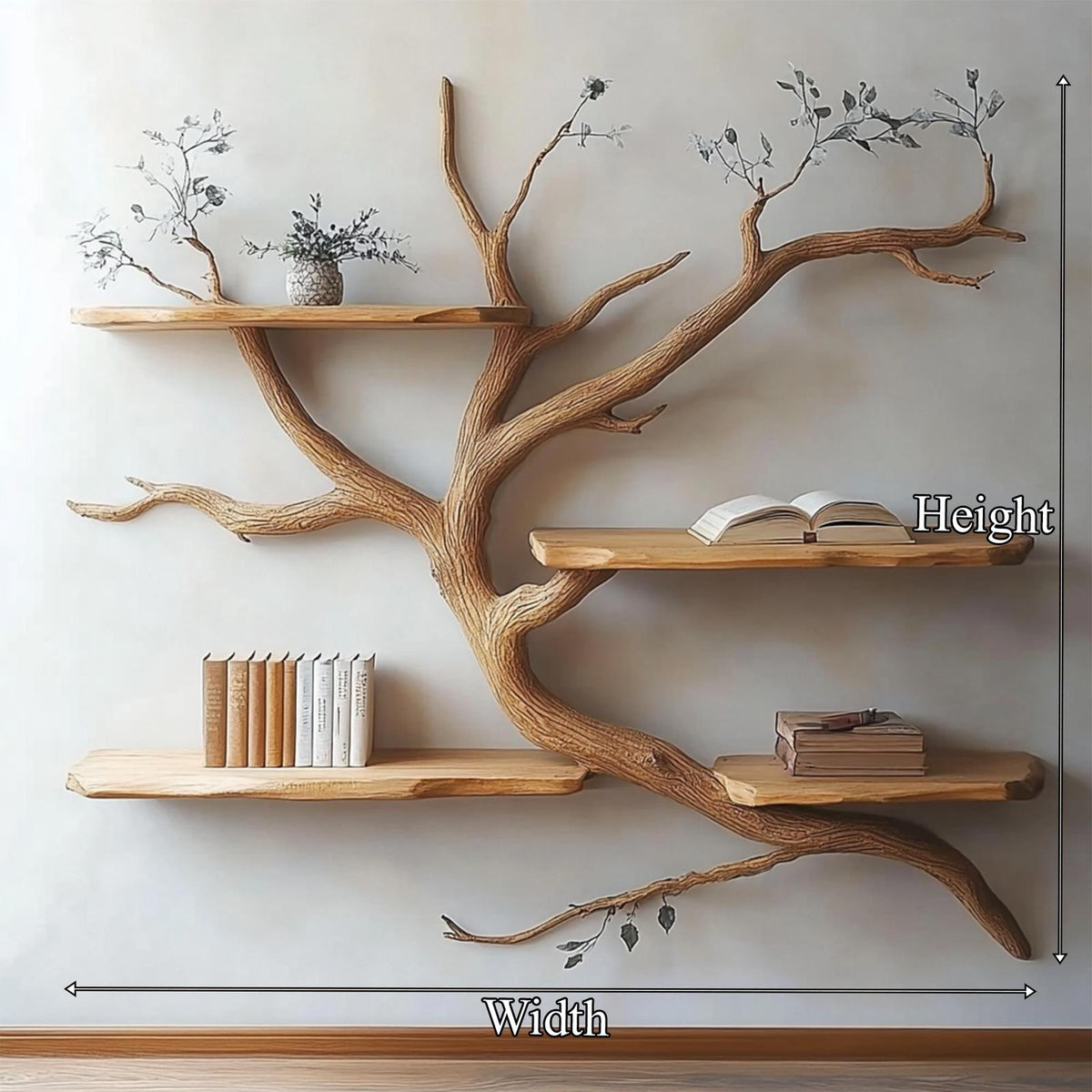 Artistic Wall Display Shelf, Creative Branch Shaped Floating Wood Bookshelf for Studio, Bedroom & Living Room Decor
