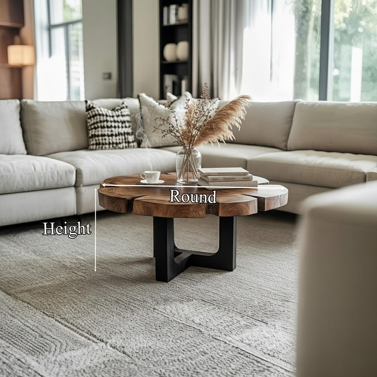 Teezano Rustic Live Edge Coffee Table, Solid Natural Wood Center Table, Handcrafted Modern Farmhouse Living Room Decor SINLKICF260