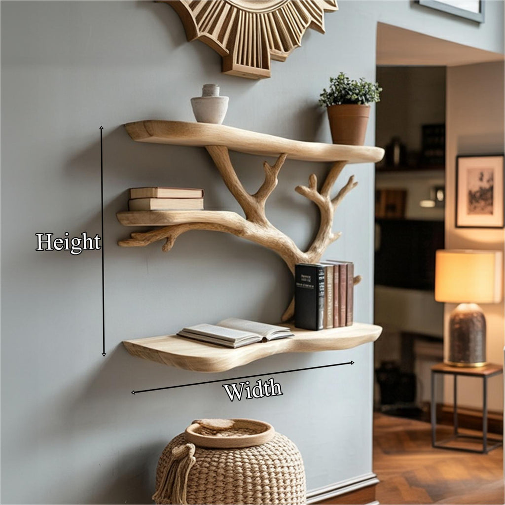 Tree Branch Shaped Floating Wall Shelf, Rustic Wood Display Bookshelf for Bedroom, Kids Room & Living Room Decor