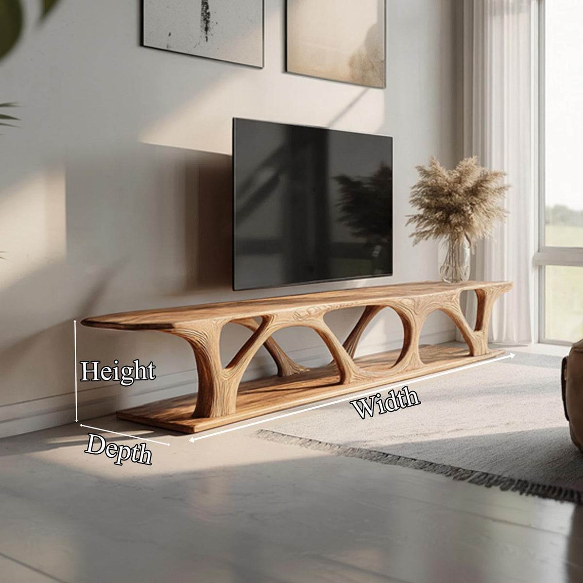 Organic Modern Wood TV Console Table, Handcrafted Media Stand Entertainment Center Sideboard for Living Room Decor