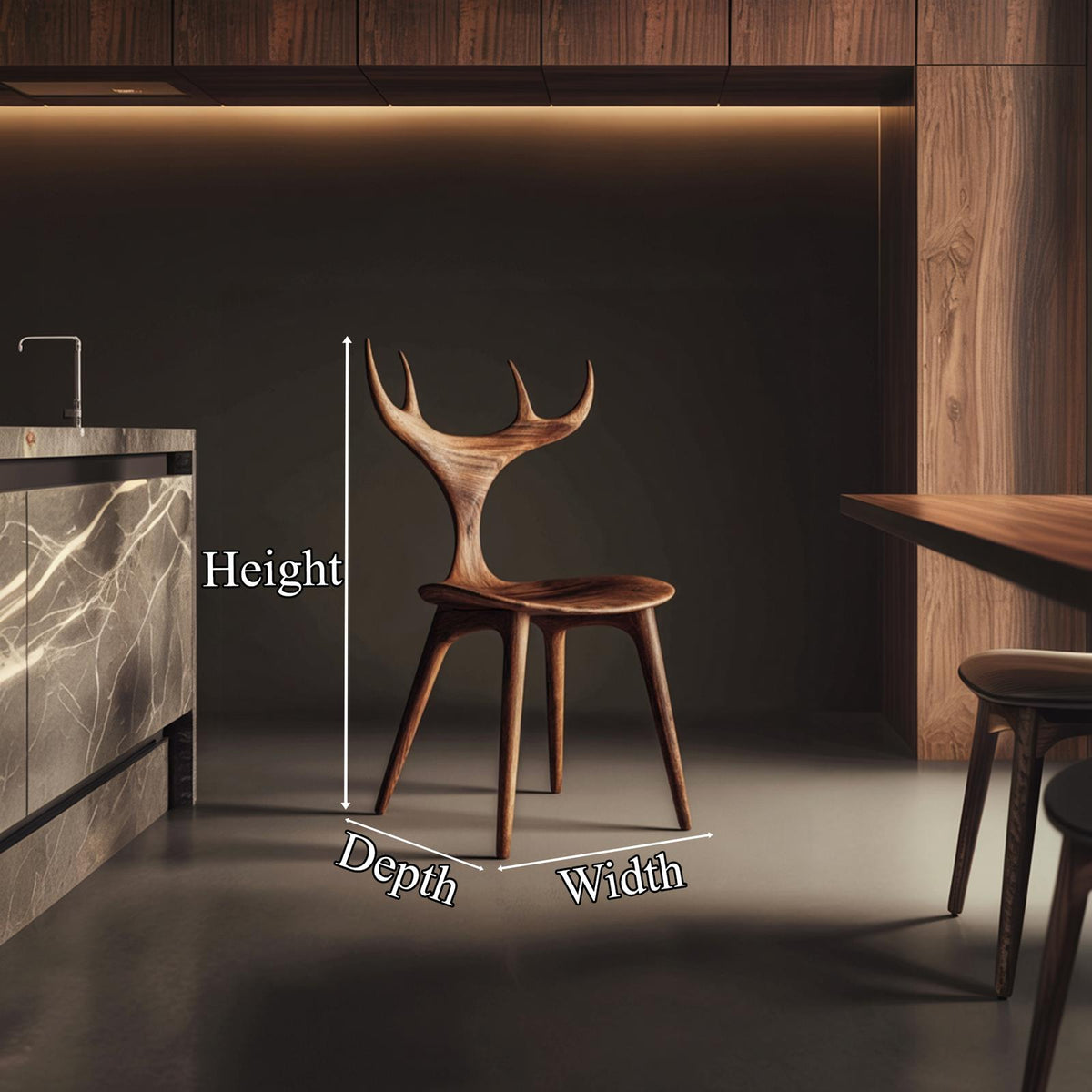Rustic Organic Wooden Chair Dining Room Interior Sculptural Seating SINLKIWC035
