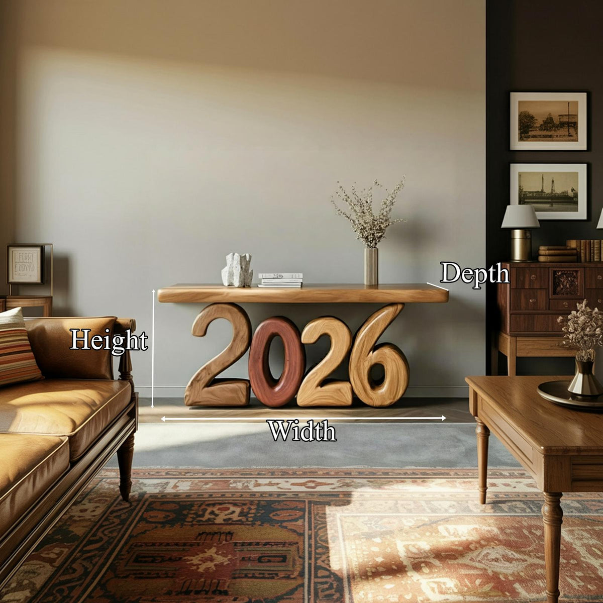 Sculptural Modern Wooden Console Table, Abstract Geometric Entryway & Living Room Art Deco Accent Table