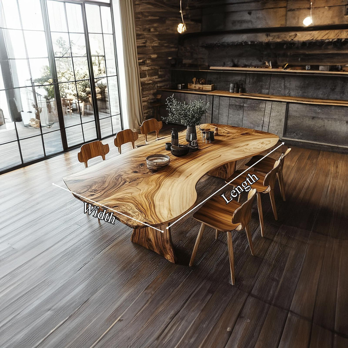 Handcrafted Live Edge Wooden Dining Table Artistic Slab For Kitchen
